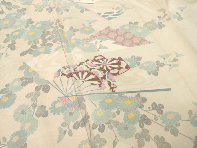 平和屋着物▽訪問着　単衣　友禅　扇面花文　正絹　逸品　AABG9315ck_3