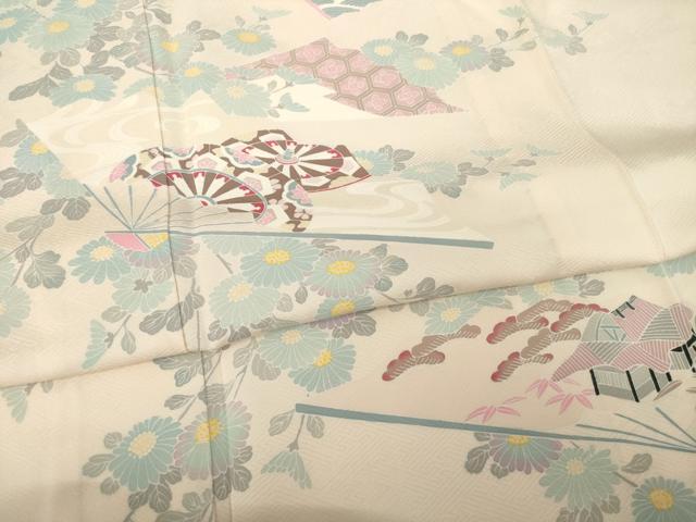 平和屋着物▽訪問着　単衣　友禅　扇面花文　正絹　逸品　AABG9315ck_4