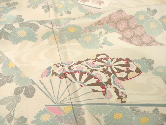 平和屋着物▽訪問着　単衣　友禅　扇面花文　正絹　逸品　AABG9315ck_5
