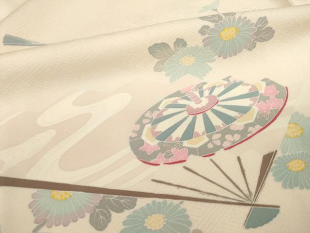 平和屋着物▽訪問着　単衣　友禅　扇面花文　正絹　逸品　AABG9315ck_6