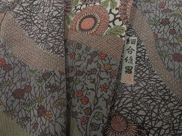 平和屋着物●重要無形文化財・伊勢手彫型本染・細合俊男　小紋　花唐草文　鬼しぼ縮緬　正絹　逸品　AABG9530ph
