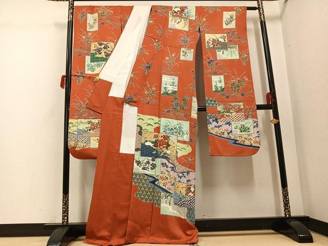平和屋着物●豪華振袖　友禅　色紙草花文　金彩　正絹　逸品　AABG9563ph_1