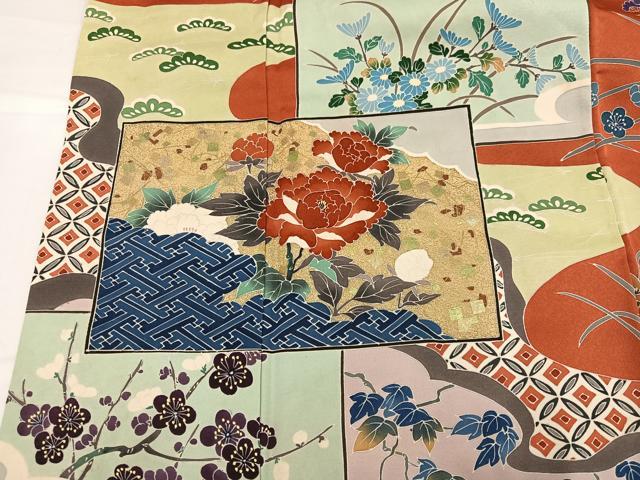 平和屋着物●豪華振袖　友禅　色紙草花文　金彩　正絹　逸品　AABG9563ph_3