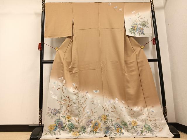 平和屋着物○訪問着 作家物 岩男伸宗 手描き 草花文 暈し染め ロング丈 