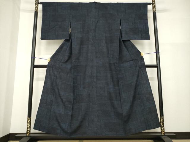 平和屋着物▽結城紬　単衣　幾何学花文　正絹　逸品　AABG9620ck_1