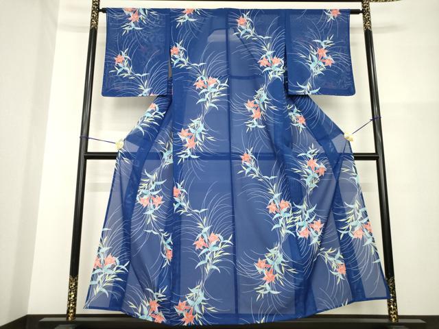 平和屋着物＊夏物　小紋　絽　草花文　洗える着物　AABG9668ck
