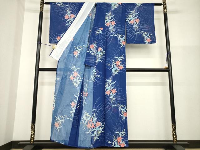 平和屋着物＊夏物　小紋　絽　草花文　洗える着物　AABG9668ck_1