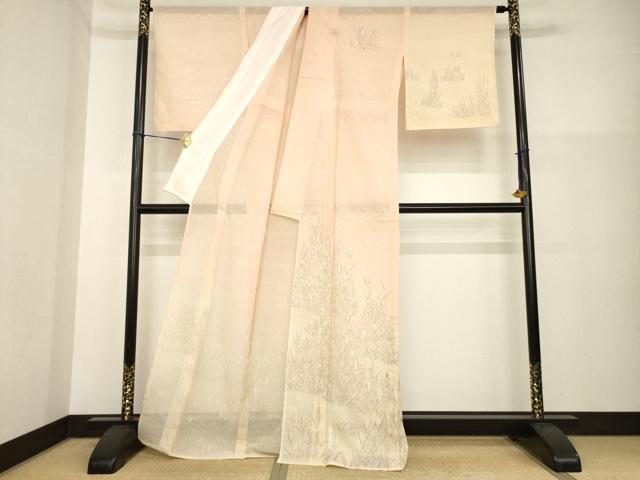 平和屋着物＊夏物　訪問着　紗　刺繍　稲穂　暈し染め　金糸　正絹　逸品　未使用　AABG9677ck_1