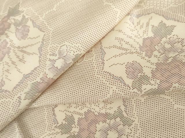 平和屋着物●本場大島紬　白大島　カタス7マルキ　草花文　正絹　逸品　未使用　AABG9866cs