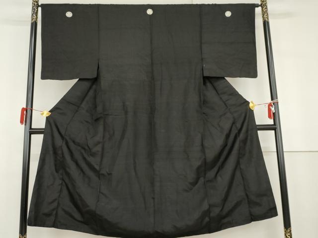 平和屋着物●男性　黒紋付　紬地　正絹　逸品　AABG9869cs