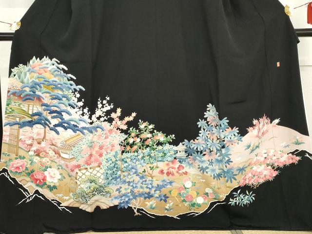 平和屋着物●本加賀友禅作家　中雅雄　黒留袖　松竹梅風景文　正絹　逸品　AABG9870cs_2