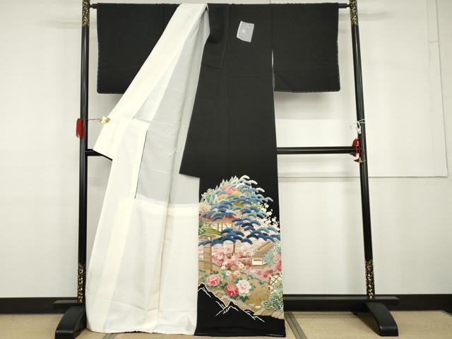 平和屋着物●本加賀友禅作家　中雅雄　黒留袖　松竹梅風景文　正絹　逸品　AABG9870cs_1