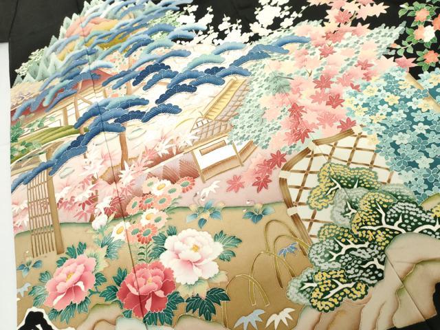 平和屋着物●本加賀友禅作家　中雅雄　黒留袖　松竹梅風景文　正絹　逸品　AABG9870cs_4