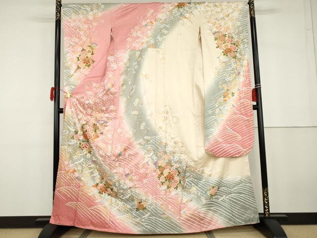 平和屋着物●上質な色無地　縞地紋　萱草色　正絹　逸品　DABC2358ud 平和屋着物○上質な色無地 縞地紋 萱草色 正絹 逸品 DABC2358udの通販
