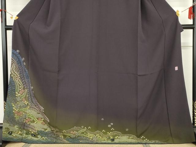 平和屋着物●十日町　名門　滝泰謹製　訪問着　辻が花　絞り　暈し染め　金通し地　ロング丈　正絹　逸品　AABG9887cs_2