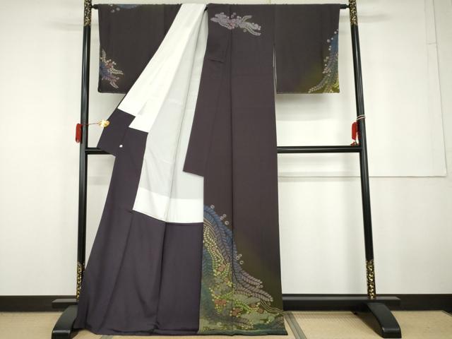 平和屋着物●十日町　名門　滝泰謹製　訪問着　辻が花　絞り　暈し染め　金通し地　ロング丈　正絹　逸品　AABG9887cs_1