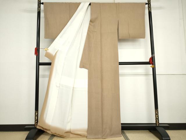 平和屋着物●樋口実　江戸小紋　万筋　肥後煤竹色×白橡色　正絹　逸品　未使用　AABG9893cs_2