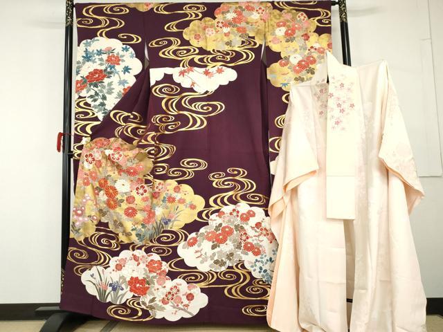 平和屋着物●豪華振袖・長襦袢(袷・半衿刺繍)セット　駒刺繍　雲取り流水枝花文　金彩　松坂屋扱い　正絹　逸品　AABG9973cs 平和屋着物○豪華振袖・長襦袢(袷・半衿刺繍)セット 駒刺繍 雲取り流水