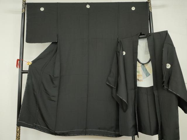 平和屋着物○男性 黒紋付 羽織セット 正絹 逸品 未使用 AABG9979cs