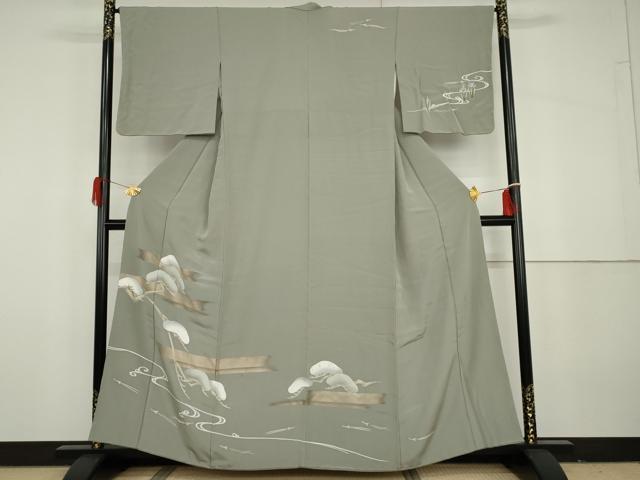 平和屋着物●本加賀友禅作家　倉田泰波　訪問着　流水花松文　正絹　逸品　AABG9982cs