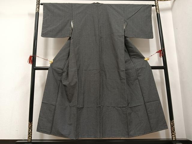 平和屋着物●上質な紬　格子　正絹　逸品　未使用　AABH0404ph_1