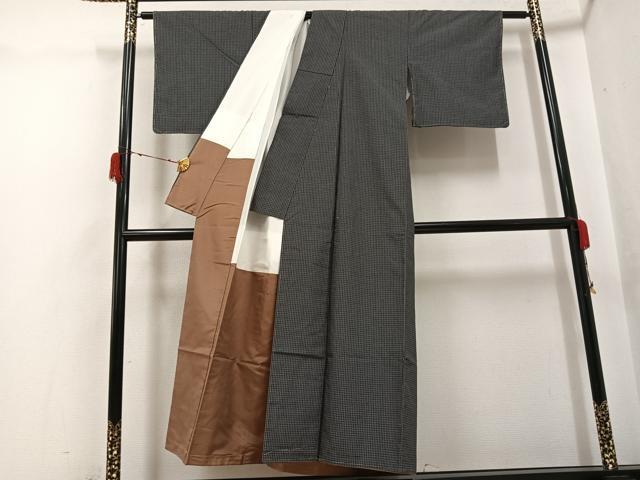 平和屋着物●上質な紬　格子　正絹　逸品　未使用　AABH0404ph_2