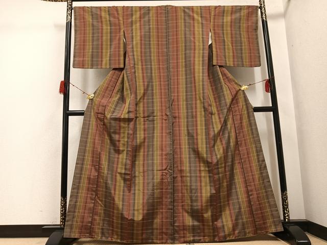 平和屋着物○上質な紬 格子 琉球絣文様 正絹 逸品 AABH0450ph 【公式通販】