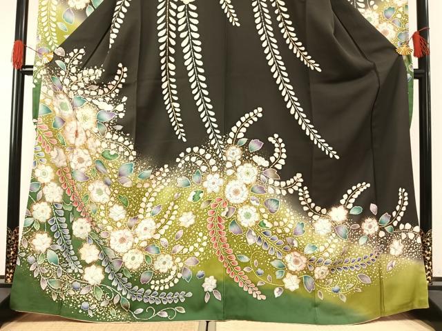 平和屋着物●豪華振袖　駒刺繍　辻が花　暈し染め　黒地　金彩　正絹　逸品　AABH0483fy_2