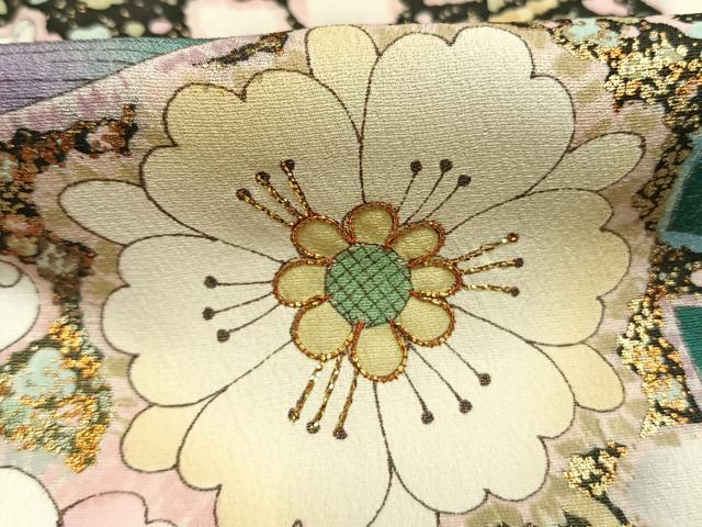 平和屋着物●豪華振袖　駒刺繍　辻が花　暈し染め　黒地　金彩　正絹　逸品　AABH0483fy_5