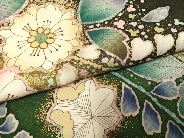 平和屋着物●豪華振袖　駒刺繍　辻が花　暈し染め　黒地　金彩　正絹　逸品　AABH0483fy_4