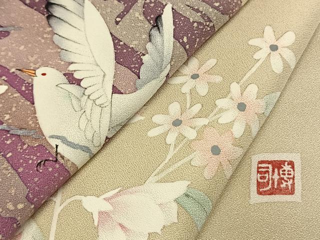 平和屋着物●中島博司　訪問着　花鳥文　正絹　逸品　AABH0549fy_6