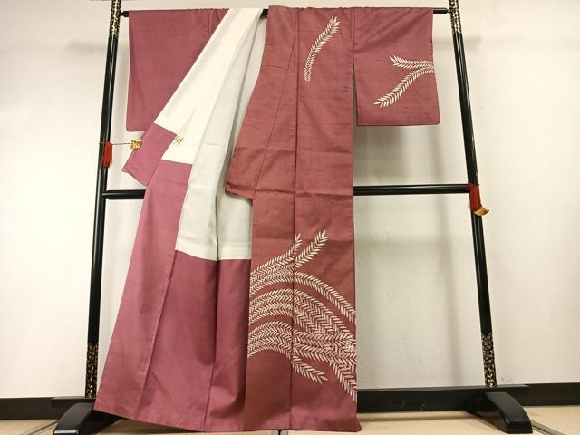 平和屋着物●鎌倉友禅　坂井教人　日本工芸会正会員　訪問着　紬地　枝葉文　正絹　逸品　AABH0566fy 平和屋着物○鎌倉友禅 坂井教人 日本工芸会正会員 訪問着 紬地 枝葉文