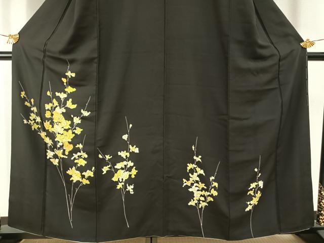平和屋着物●訪問着　手描き　枝花文　黒地　正絹　逸品　AABH0570fy_2
