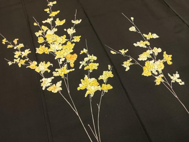 平和屋着物●訪問着　手描き　枝花文　黒地　正絹　逸品　AABH0570fy_3