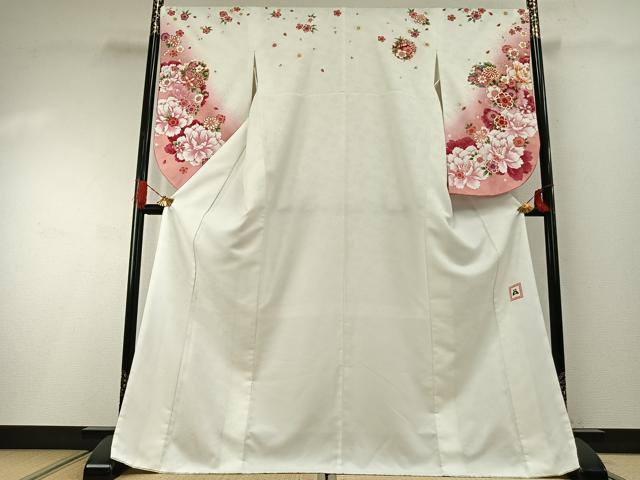 平和屋着物○豪華振袖 刺繍 花蝶文 銀通し地 正絹 逸品 CABB6270utの