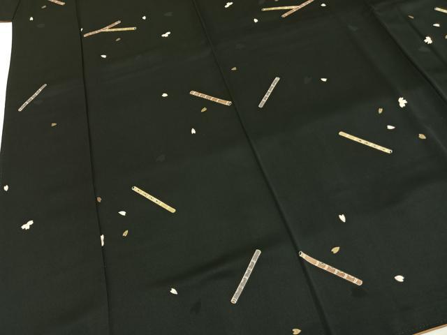 平和屋着物●人形作家・ホリヒロシ　小紋　横笛　黒地　金彩　正絹　逸品　AABH0582fy_3