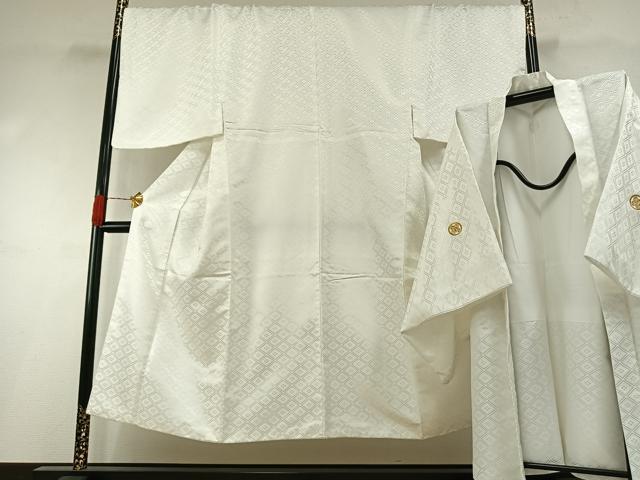 平和屋着物●男性　白紋付　羽織セット　菱地紋　キングサイズ　AABH0594fy