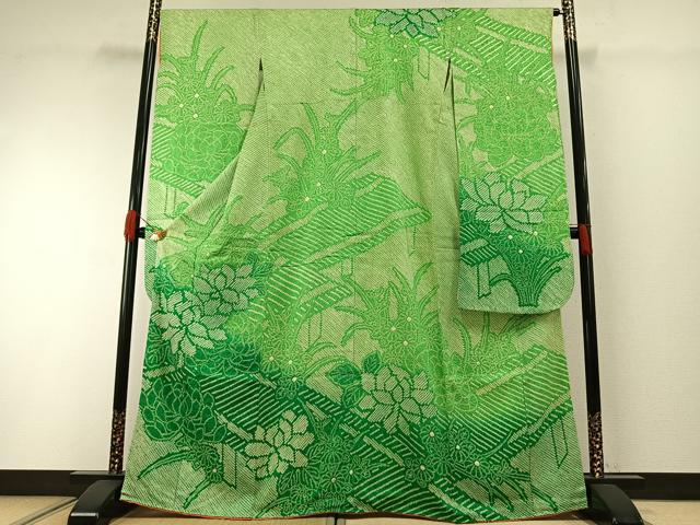 平和屋着物●豪華振袖　総絞り　草花文　暈し染め　正絹　逸品　AABH0736fy