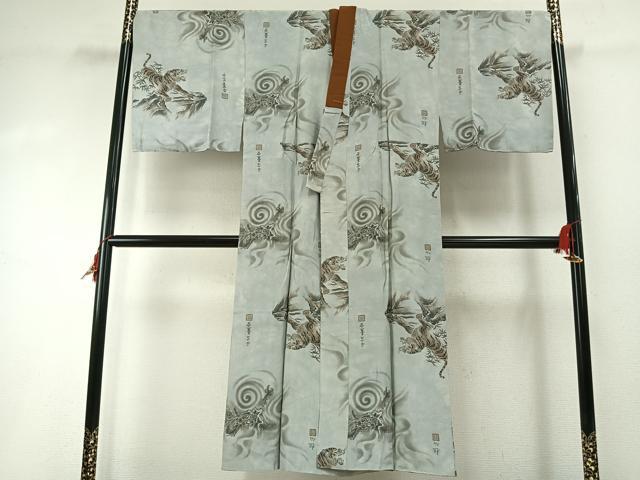 平和屋着物○男性 長襦袢 袷 手描き 虎 龍 正絹 逸品 AABH0767fy