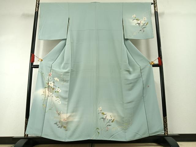 平和屋着物●友禅作家　岡部修治　訪問着　草花文　暈し染め　正絹　逸品　AABH0781fy