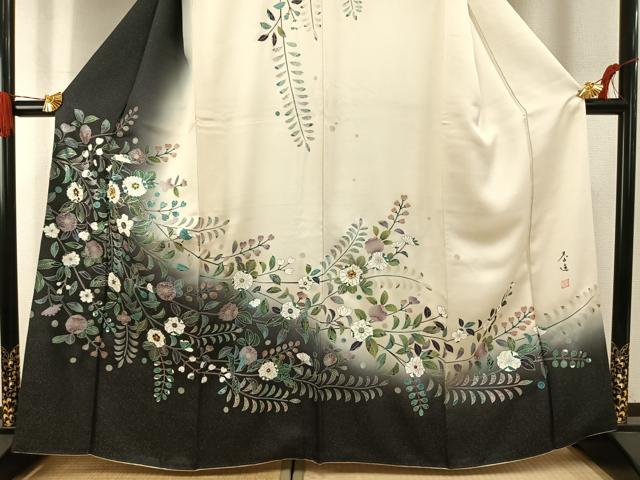 平和屋着物●螺鈿作家　甲斐泰造　訪問着　辻が花　暈し染め　銀通し地　正絹　逸品　AABH0805fy_2
