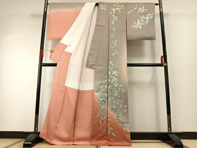平和屋着物●螺鈿作家　藤本隆士　訪問着　枝花文　暈し染め　金銀彩　正絹　逸品　AABH0807fy_1