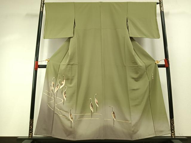 平和屋着物●蓑虫工芸作家　田尾笛秋　訪問着　鶴　暈し染め　正絹　逸品　未使用　AABH0832fy_1