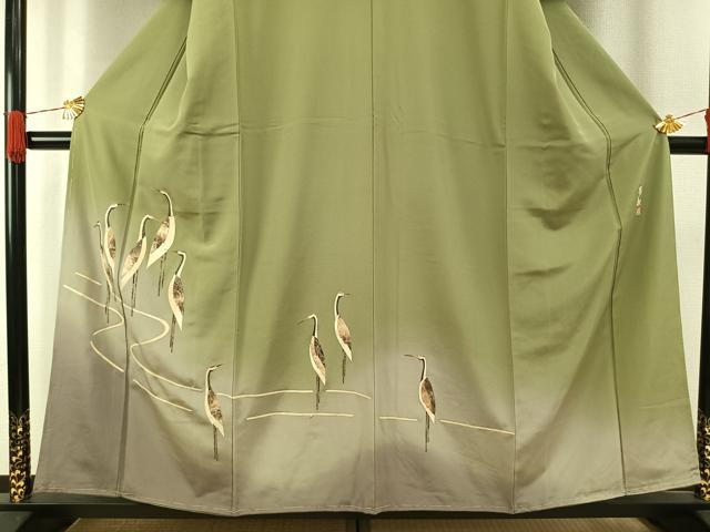平和屋着物●蓑虫工芸作家　田尾笛秋　訪問着　鶴　暈し染め　正絹　逸品　未使用　AABH0832fy_3