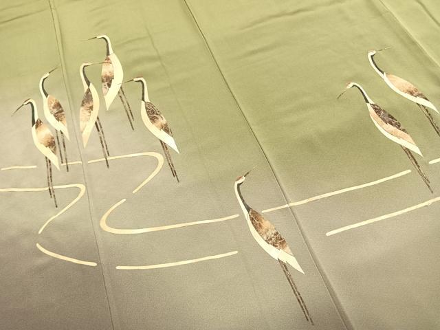 平和屋着物●蓑虫工芸作家　田尾笛秋　訪問着　鶴　暈し染め　正絹　逸品　未使用　AABH0832fy_4