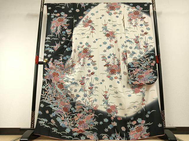 平和屋着物●豪華振袖　型染め　草花文　暈し染め　正絹　逸品　AABH0859fy