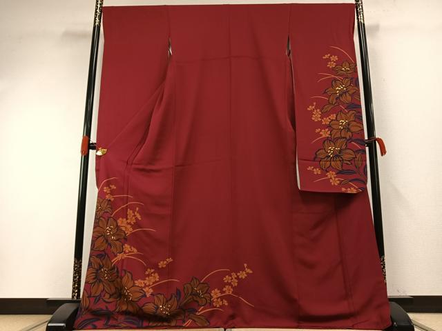平和屋着物●豪華振袖　草花文　金彩　ロング丈　正絹　逸品　AABH0863fy
