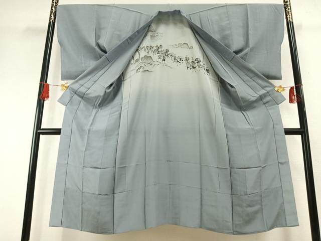 平和屋着物●男性　長襦袢　無双仕立て　手描き　風景人物文　金彩　正絹　逸品　AABH0885fy_2