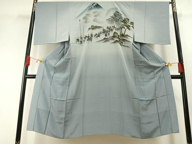 平和屋着物●男性　長襦袢　無双仕立て　手描き　風景人物文　金彩　正絹　逸品　AABH0885fy
