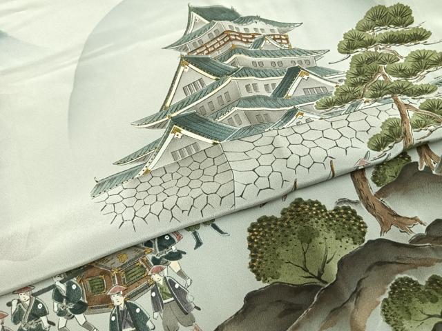 平和屋着物●男性　長襦袢　無双仕立て　手描き　風景人物文　金彩　正絹　逸品　AABH0885fy_4